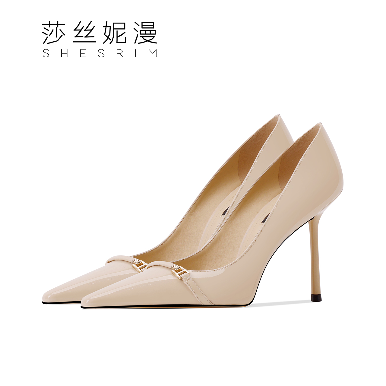 426-【6.5cm/8.5cm】裸色尖头高跟鞋女时尚亮漆皮气质通勤真皮细跟