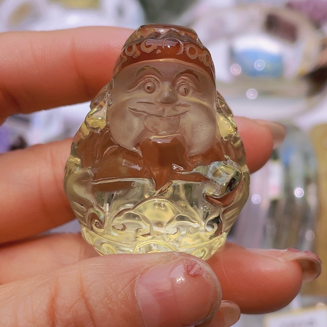 一***4摆件水晶未镶嵌天然黄水晶冰透财神摆件