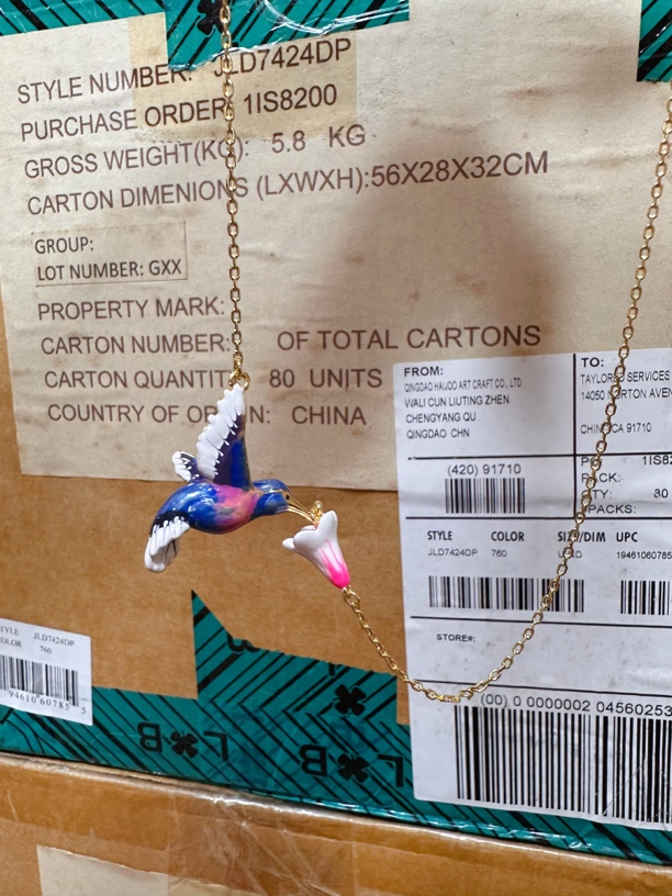 铜合金珐琅项链 锁骨链甜美花朵蓝色小鸟项链