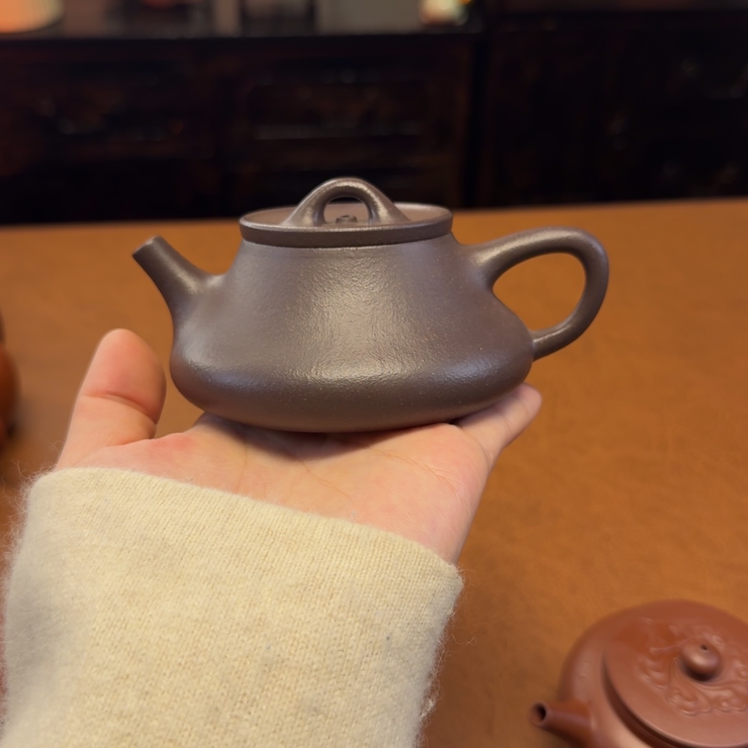 紫砂茶壶文瓢，清灰段泥，165cc，全手工制作