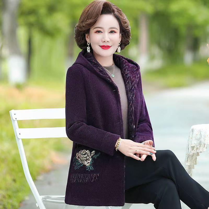 {春姐56}新款妈妈秋装外套中老年女秋大码洋气毛呢子上衣