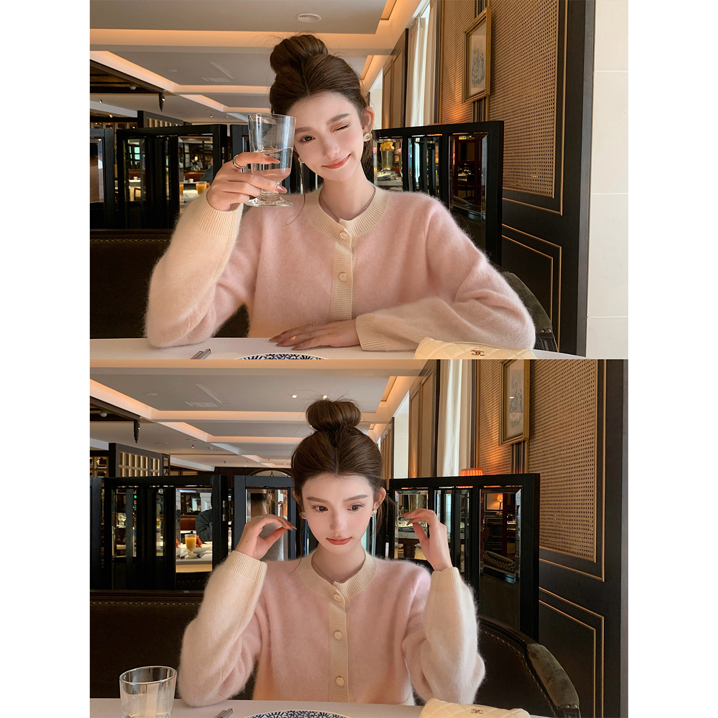 "奶油雪山"奢柔真丝羊毛羊绒纱拉绒水洗渐变小香-时尚套装！