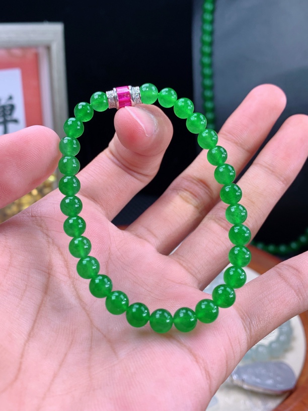 色标级阳绿珠珠一缅甸天然翡翠A货玻璃种帝王绿一物多用手串项链