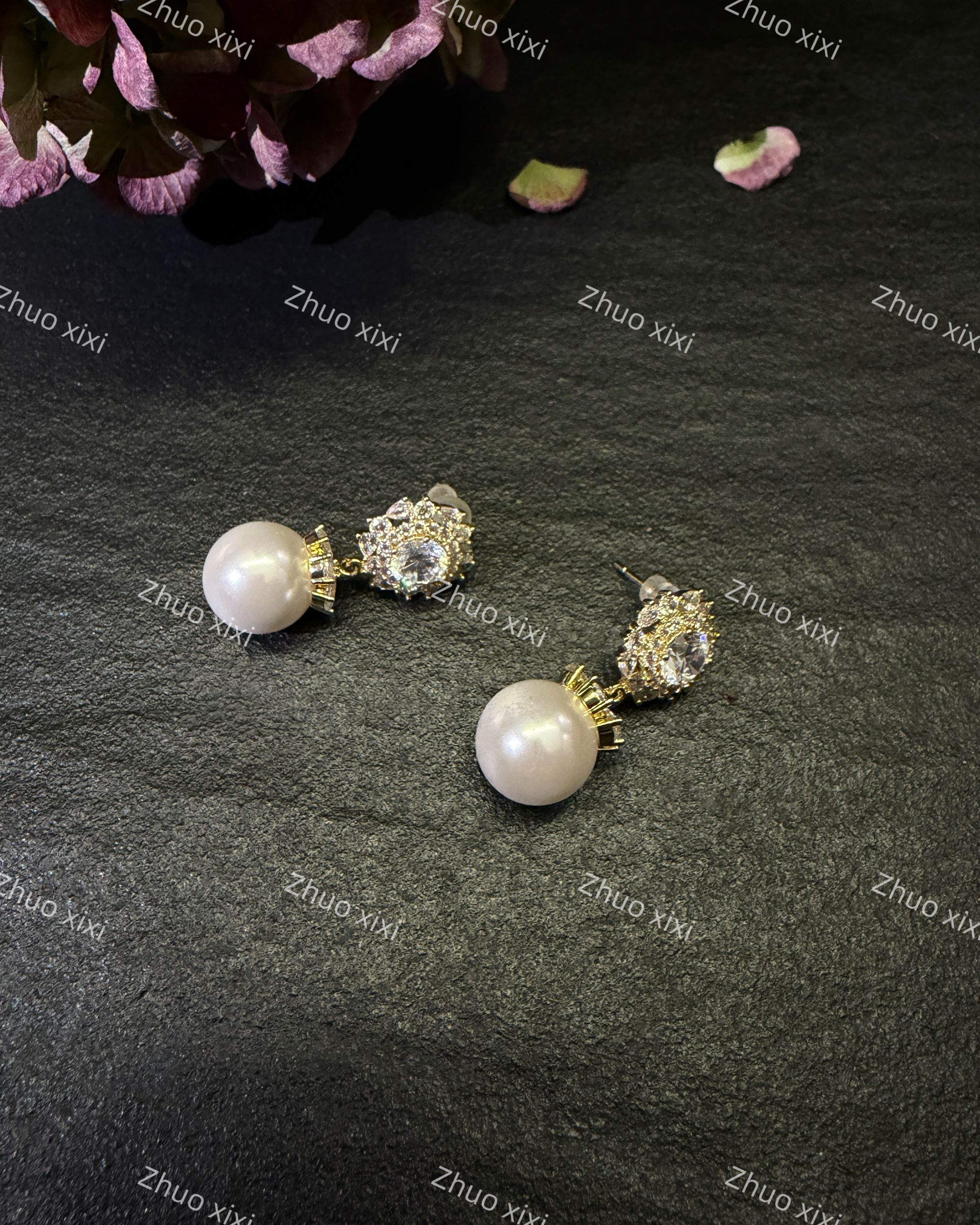 合金耳饰  太阳花不规则金属感精致珠珠耳环-20036