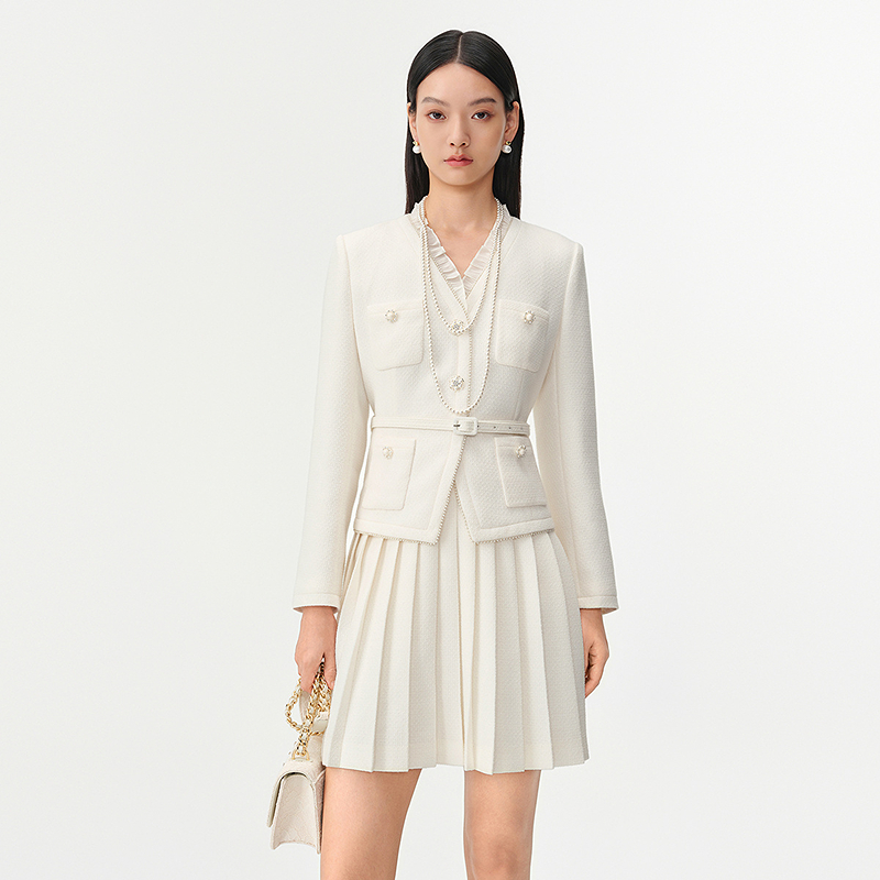 珂莱蒂尔26春新款时尚优雅气质假两件百褶连衣裙通勤裙装KF13050