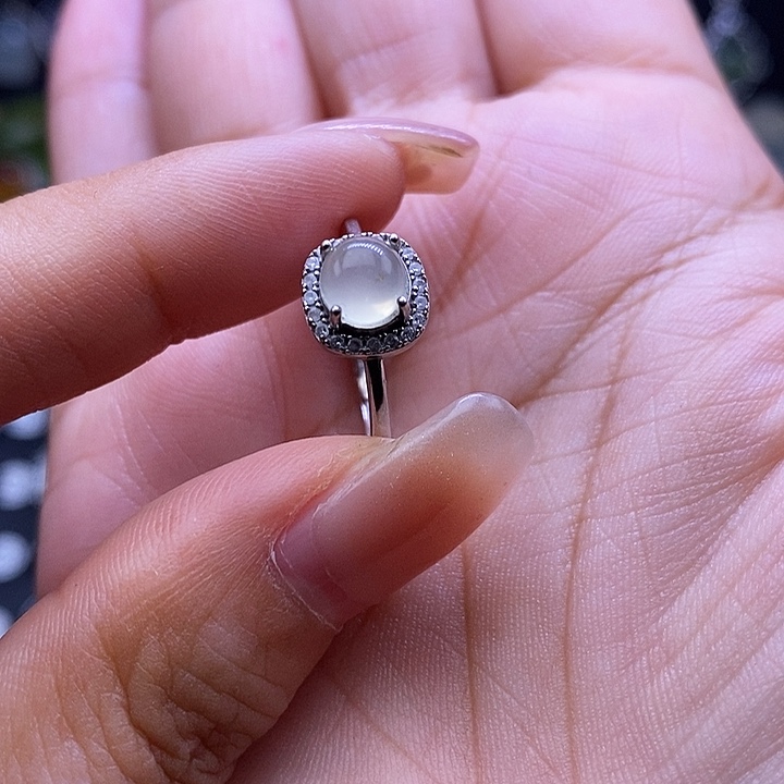 岫玉银S925镶嵌戒指戒指