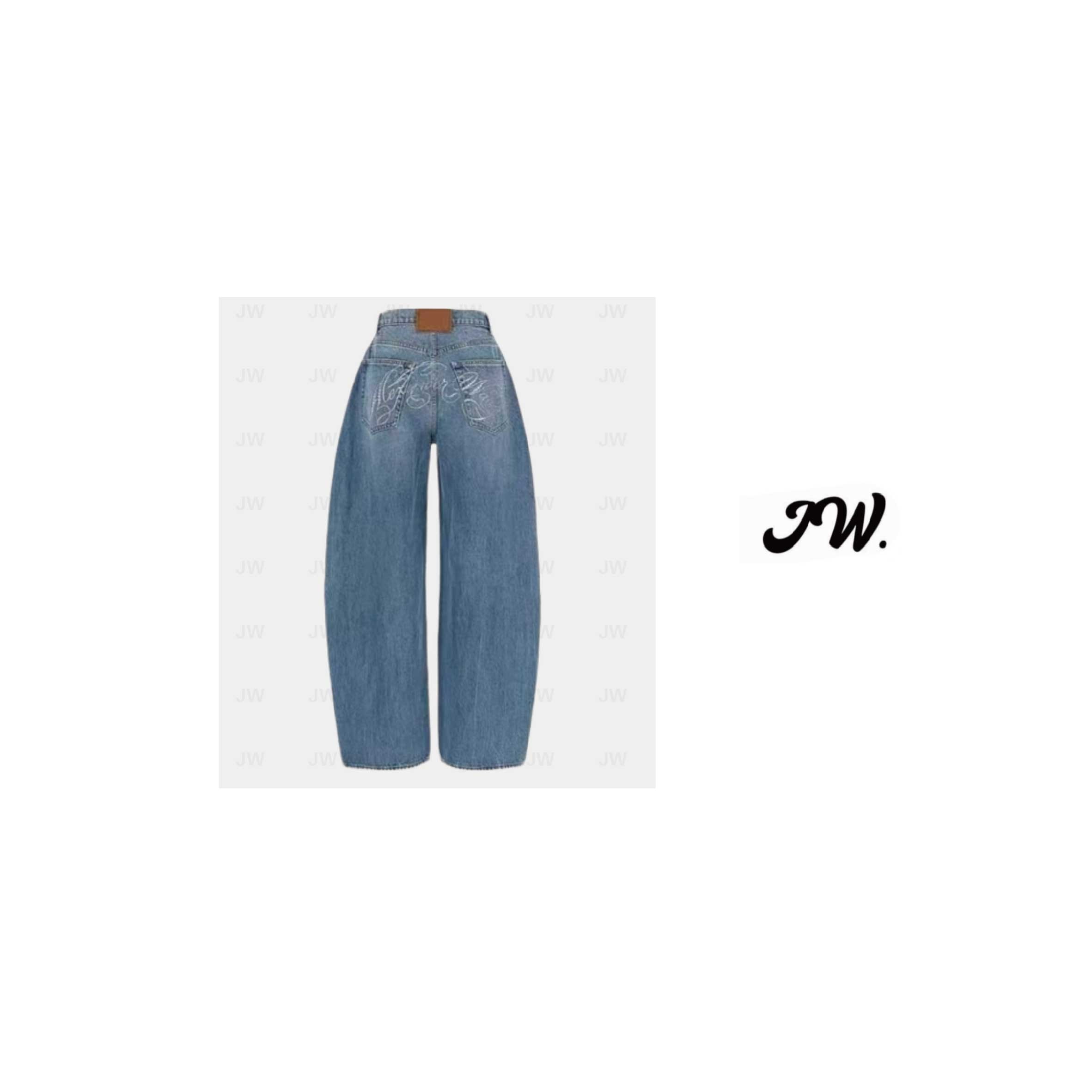 【JW.】WANG~新款烫钻中高腰直筒百搭水洗复古阔腿牛仔裤宽松裤子