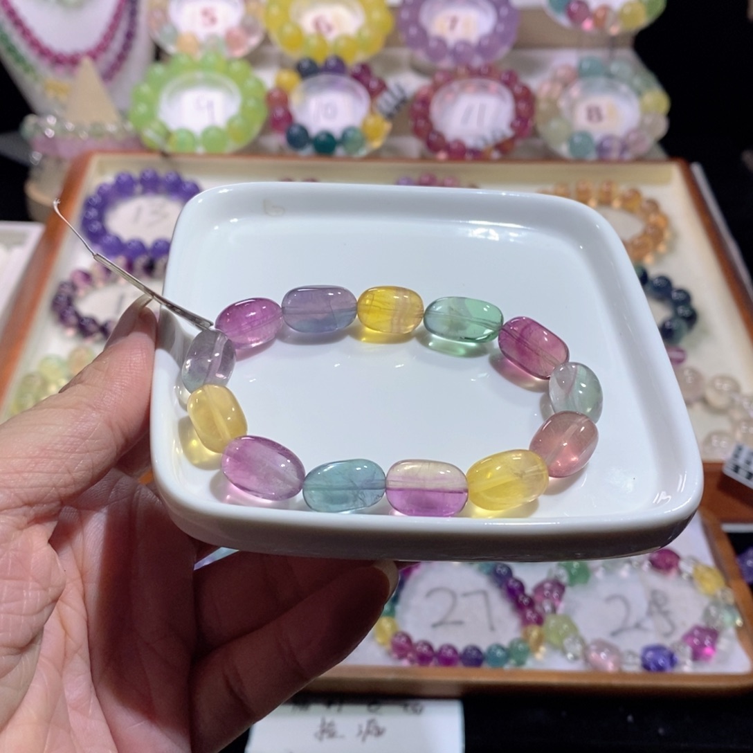 未镶嵌手链萤石彩虹糖豆