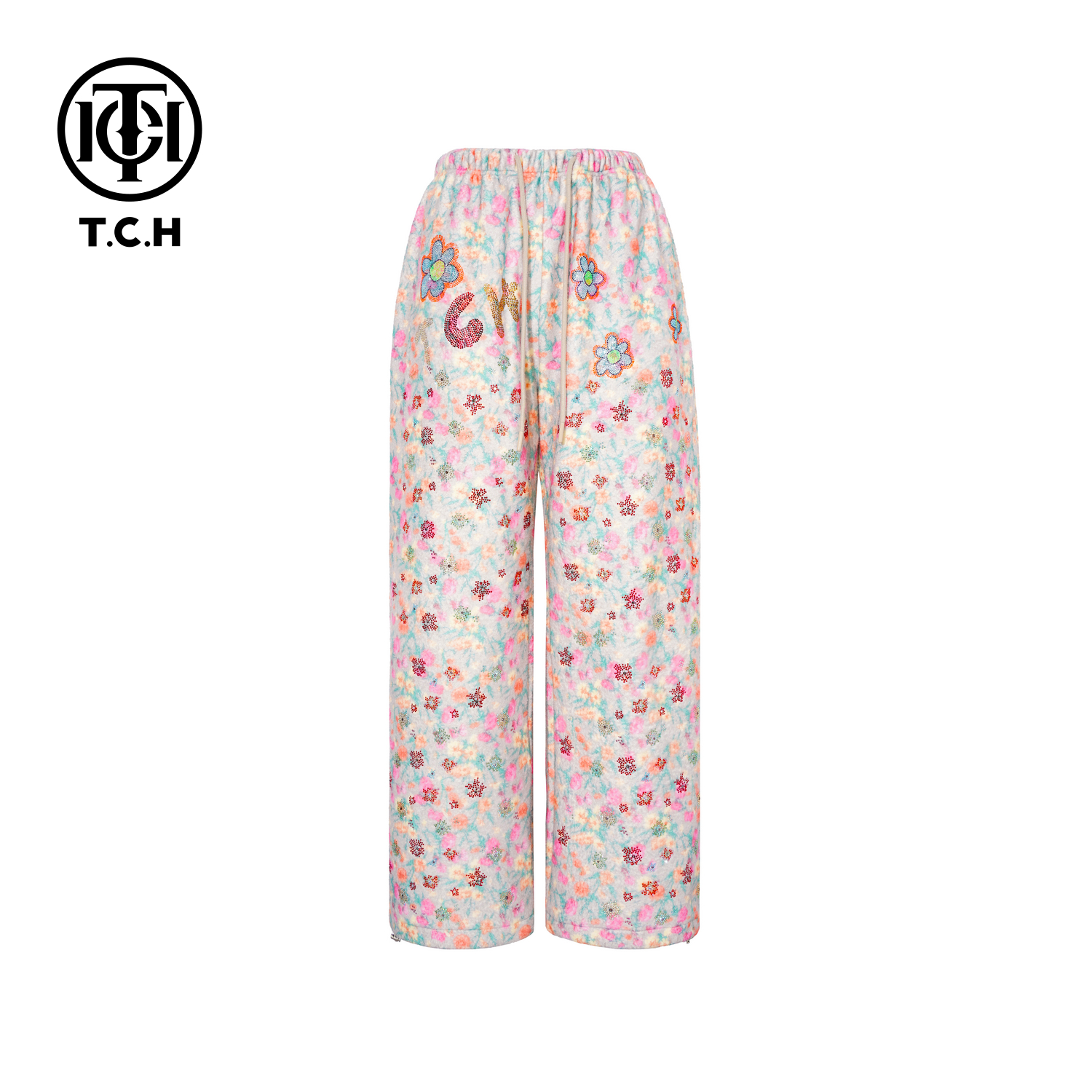 TCH【直筒阔腿】冬款百搭时尚烫钻慵懒风花色休闲裤T75D20E1238