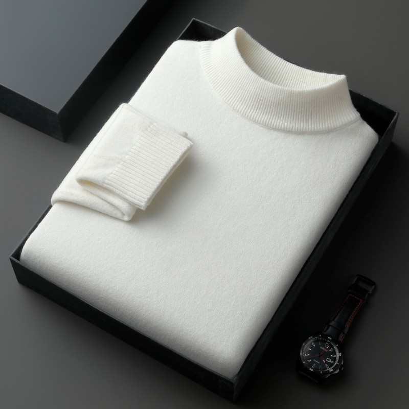 2025秋冬季半高领打底针织衫男士纯色修身保暖多色毛衣8801