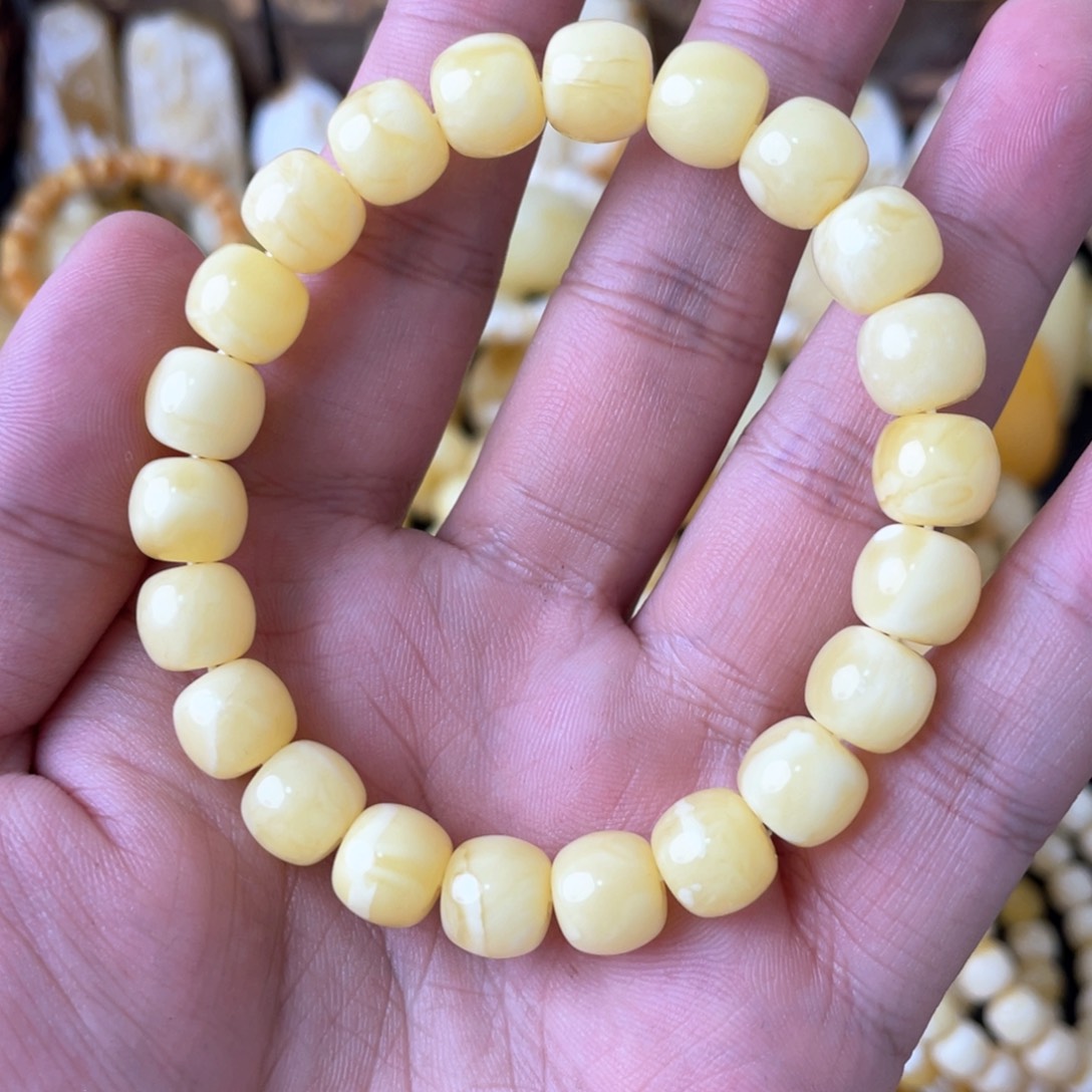 琥珀手串未镶嵌10×9俄料浓蜡白花精工老型手串