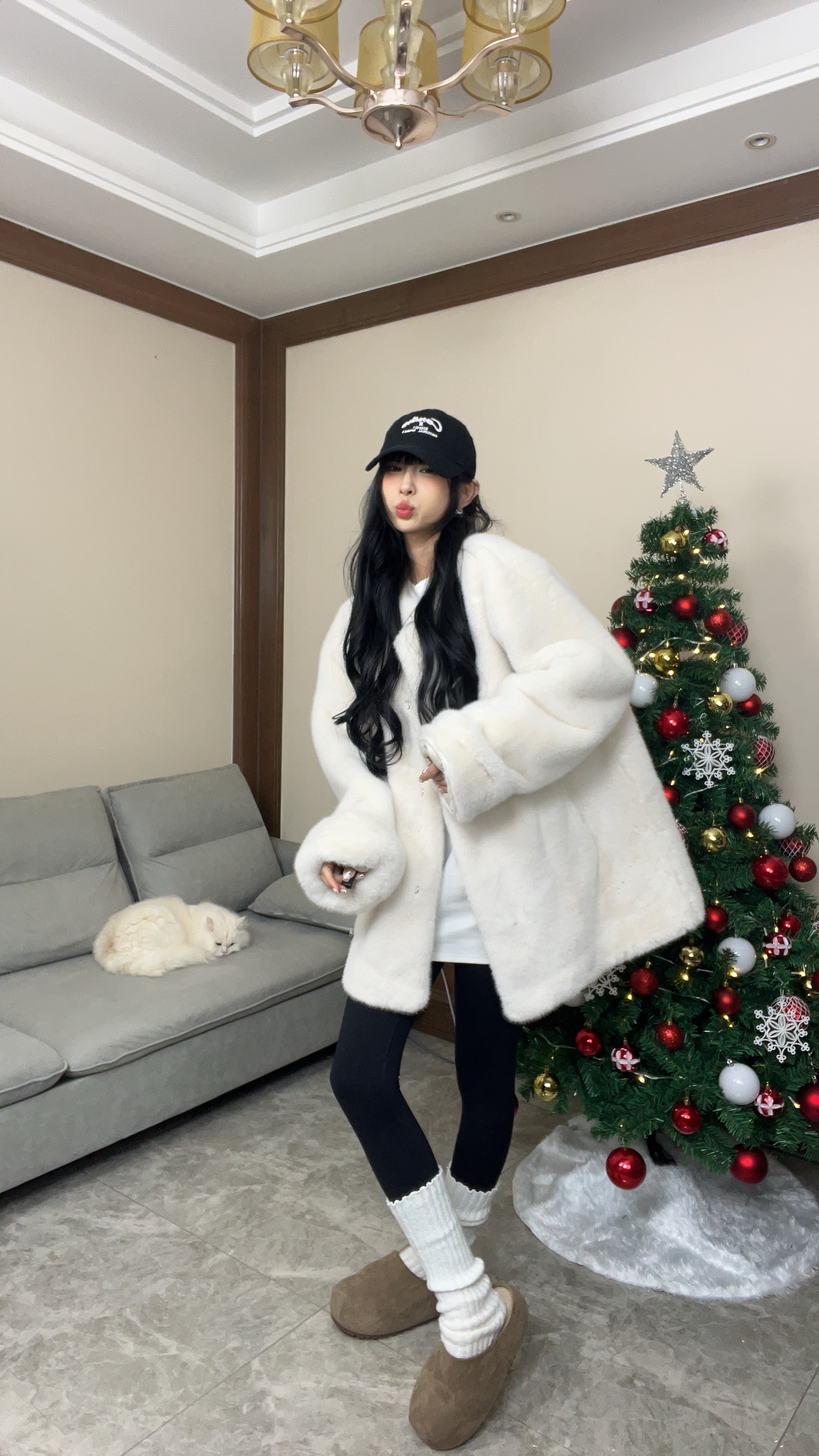 《年度高定战袍》怕冷必入！皮毛一体圆领毛毛外套中长款上衣