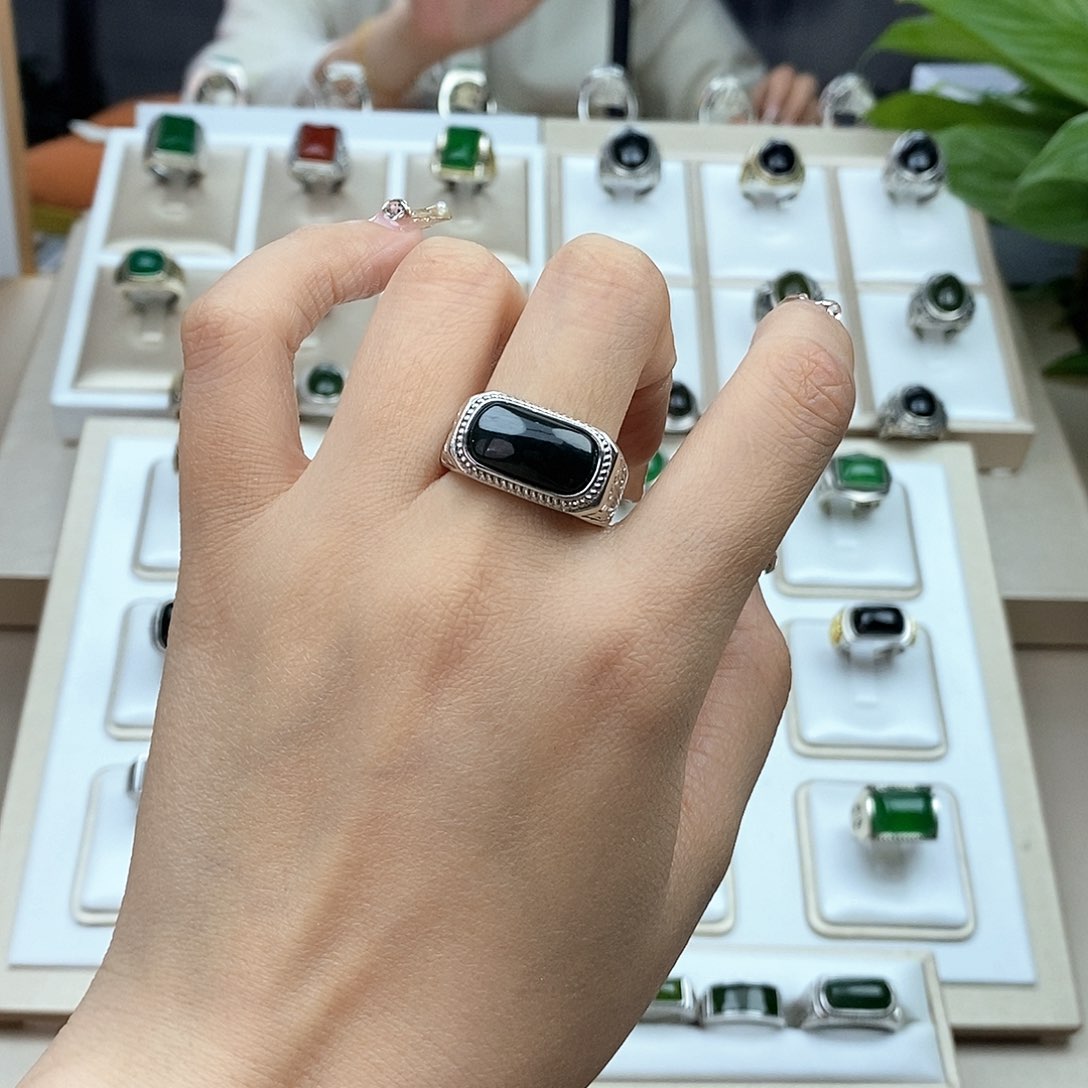 和田玉银S925镶嵌戒指