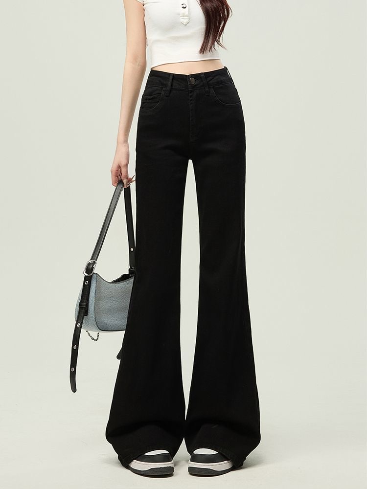 2025秋季新款不贴腿黑色微喇牛仔裤女百搭宽松弹力拖地阔腿喇叭裤