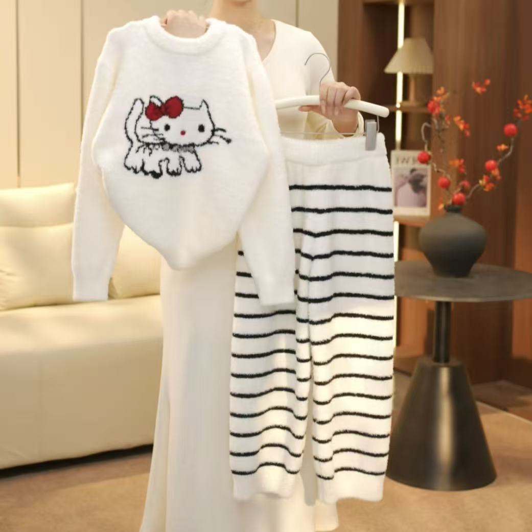 boboe/波波鹅女童秋季新款居家服套装加绒上衣+加绒裤子--Y6016