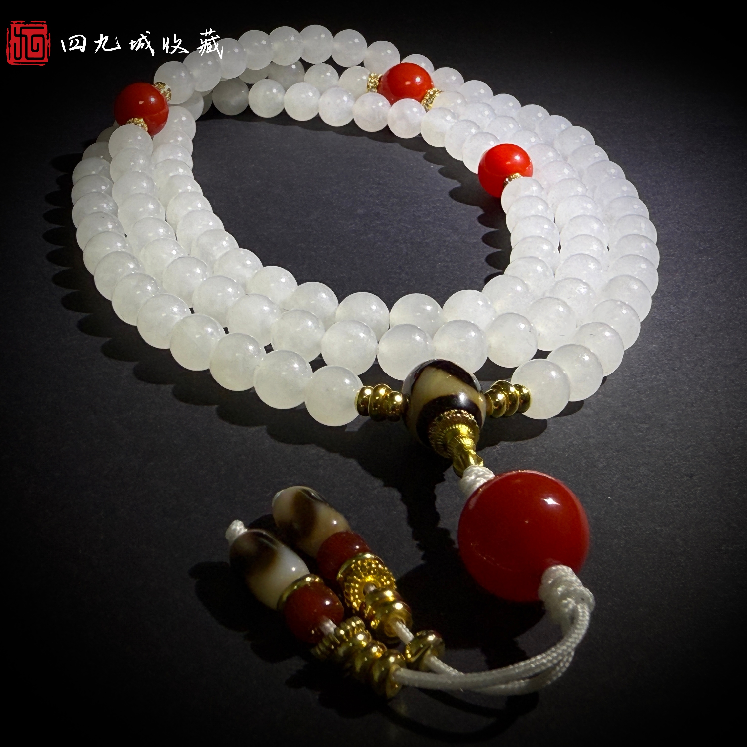 四九城收藏新疆和田玉于田料8+圆珠108颗精简设计Ays0073