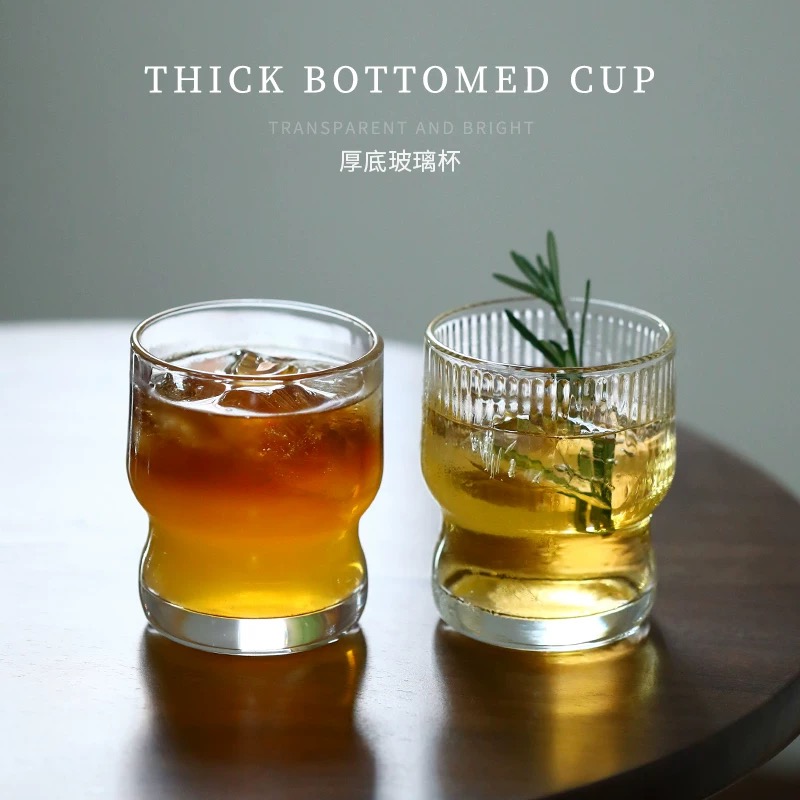轻奢ins风透明剑文玻璃杯高级设计感中古美式咖啡茶杯耐热洋酒杯