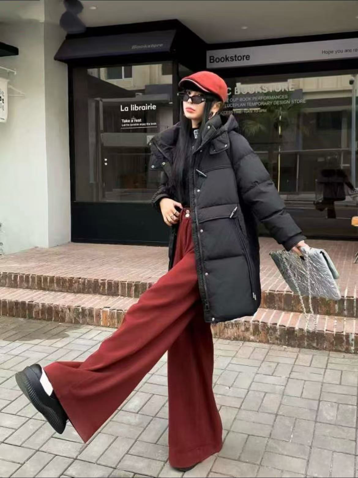 346-3992 黑色百搭宽松中长款衣服羽绒服外套