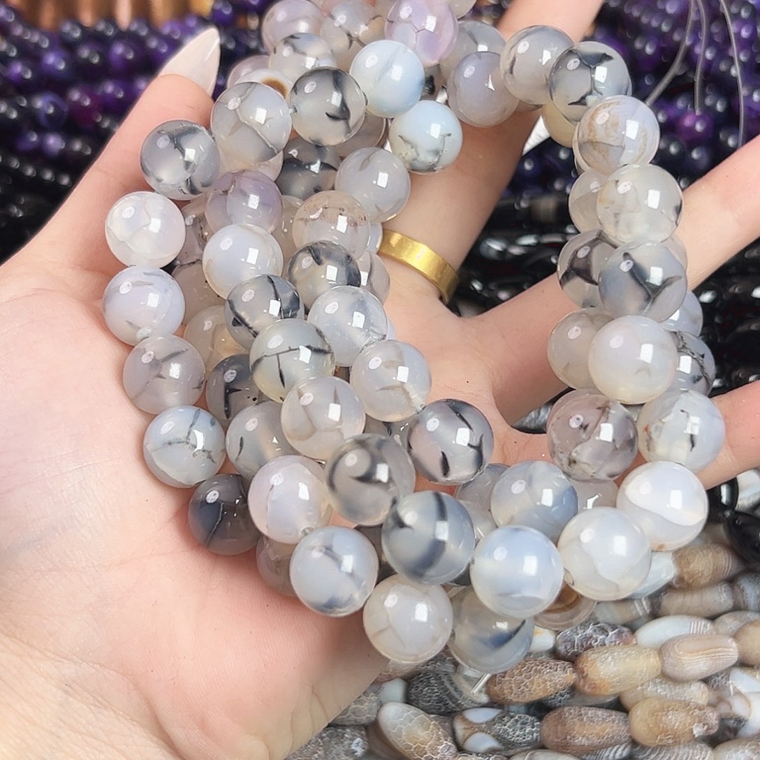 玛瑙/玉髓合金珠宝半成品a137 12.5m 黑纹玛瑙一条