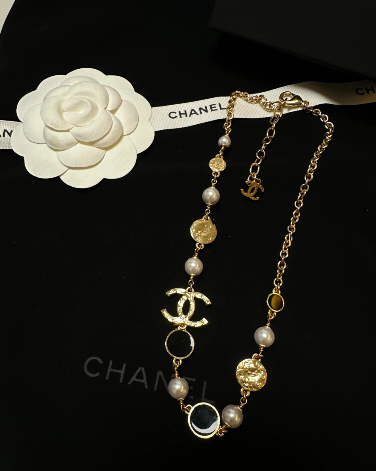 95新 Chanel/香奈儿 24C黑金珐琅珍珠项链 15880315