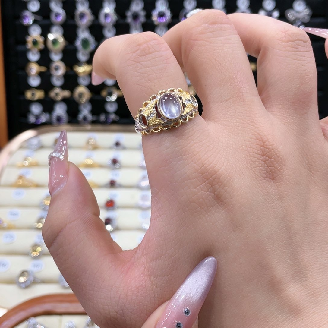 芙蓉石戒指女款银S925镶嵌