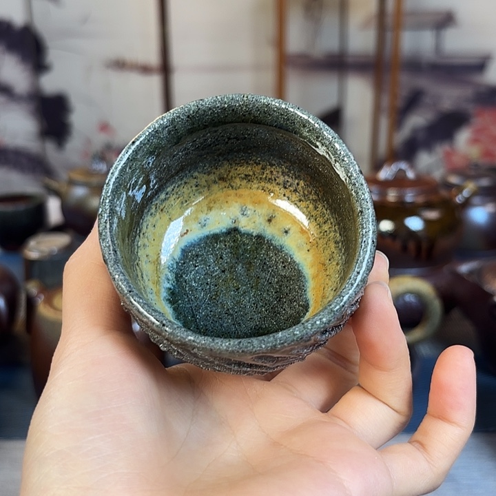 壶微瑕柴烧紫砂紫泥杯