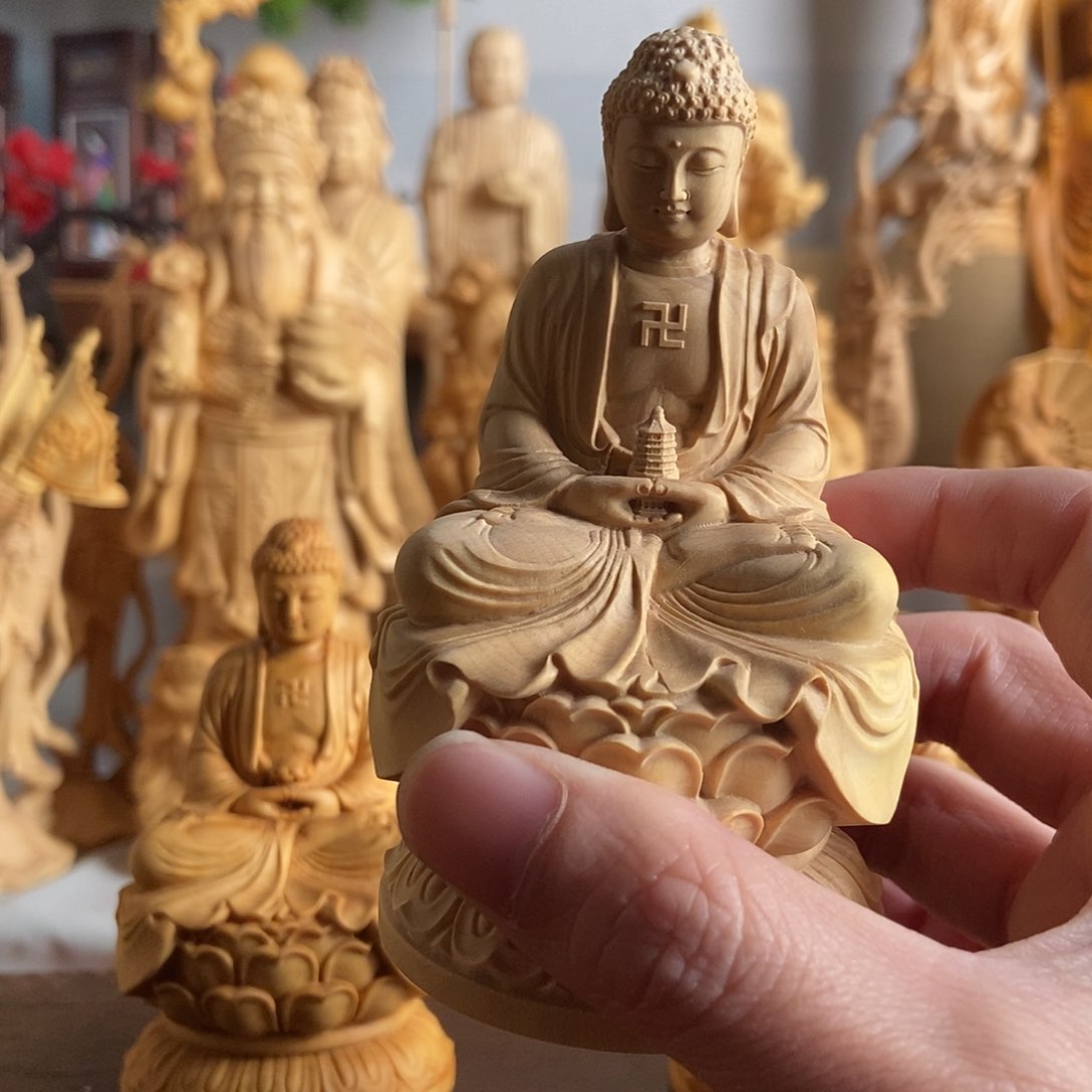 木叮*猫小叶黄杨木雕药师佛