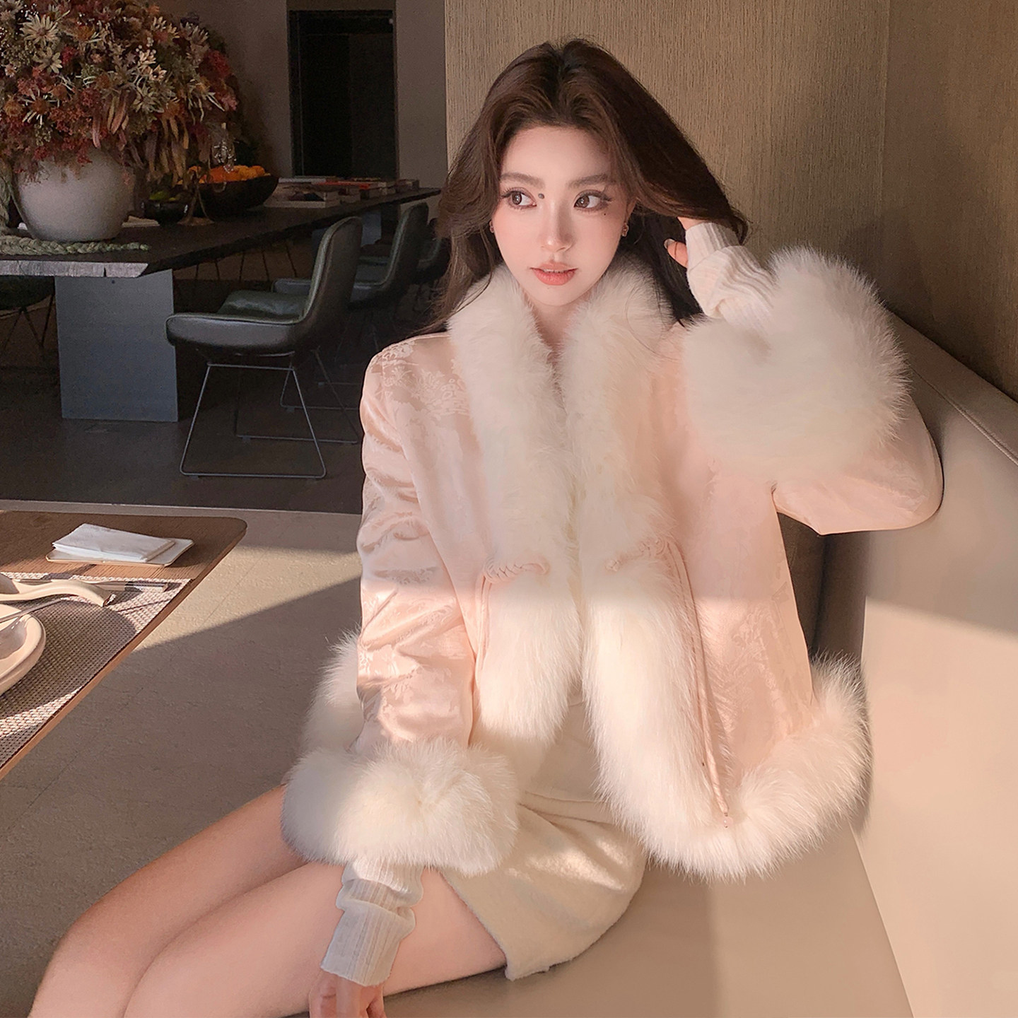 "长亭漫雪"三星90白鸭绒＋超大狐狸毛绝美温婉大气新中式羽绒外套