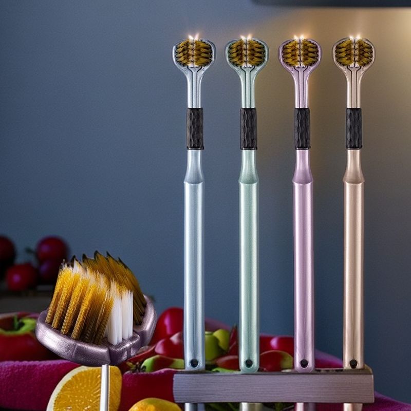 【发10支】三面牙刷成人家用高档软毛三头U型包裹式清洁舌苔清洁器