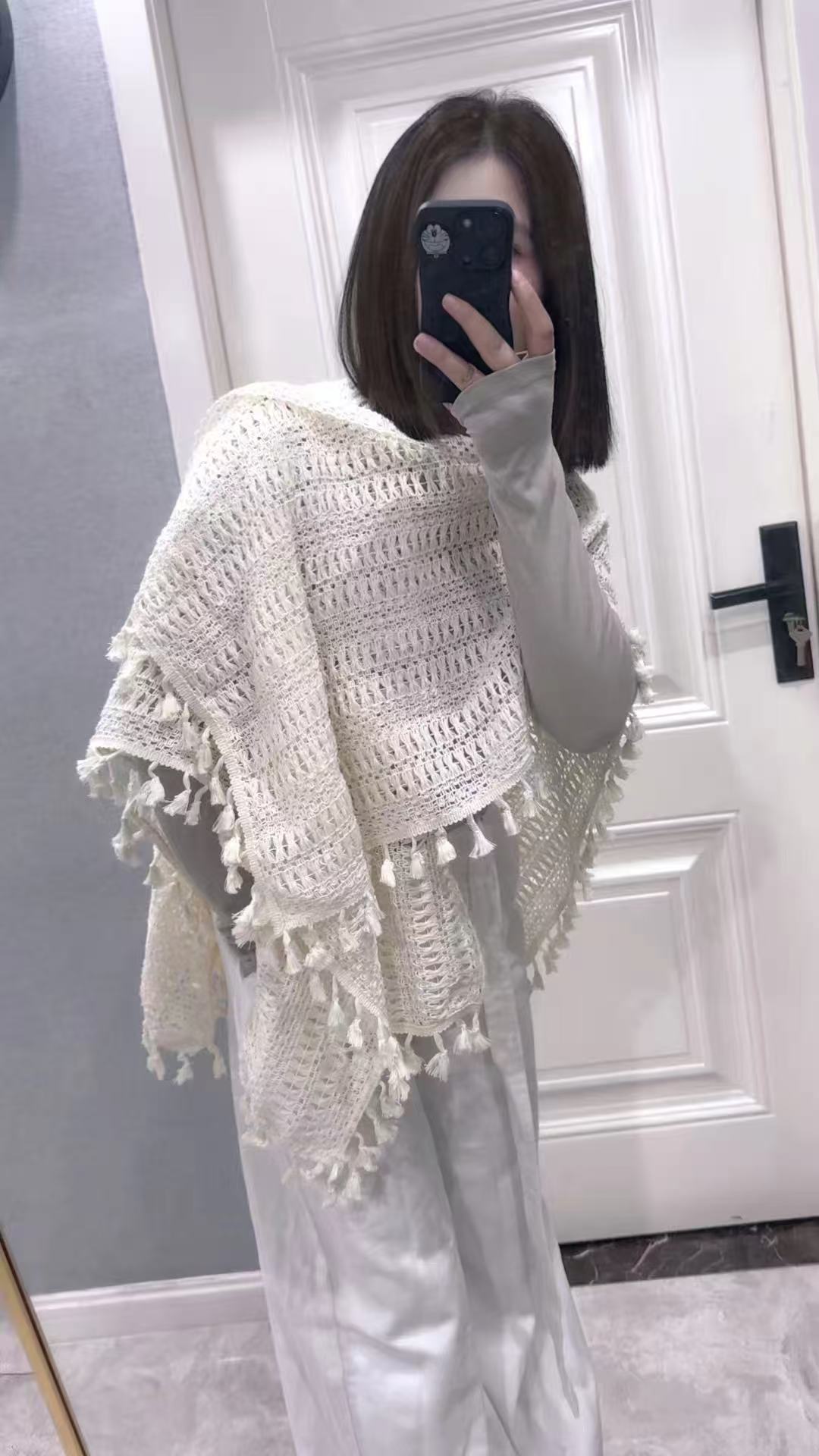 镂空复古法式开衫度假甜美蕾丝流苏短款披肩