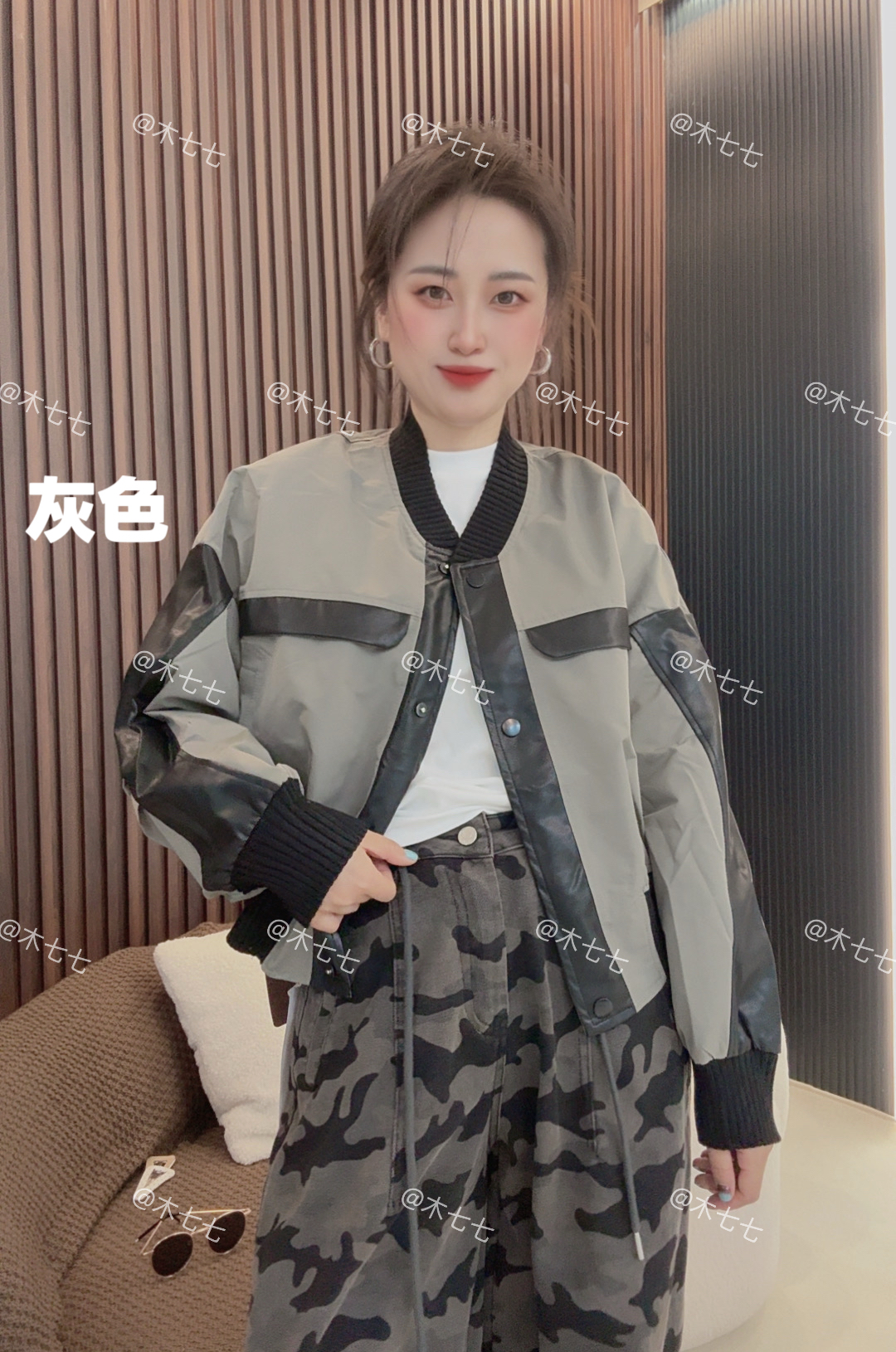 新款撞色拼接螺纹边短夹克