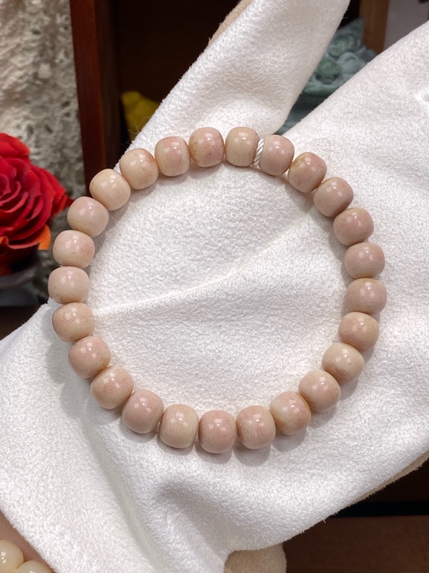 No.463驼骨单圈反差感老老料粉嫩花驼骨手串