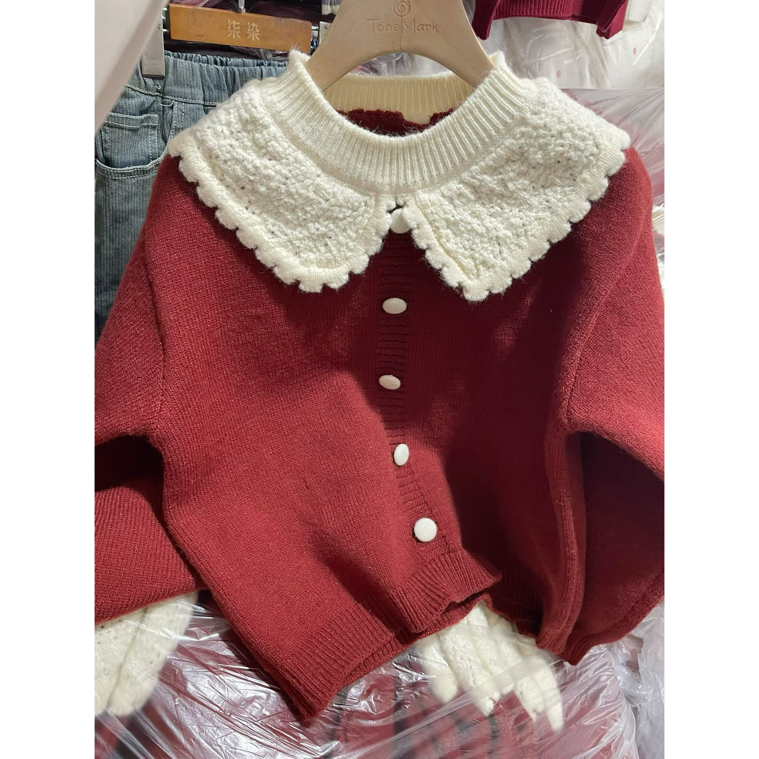 红色开衫针织毛衣 直播间为准