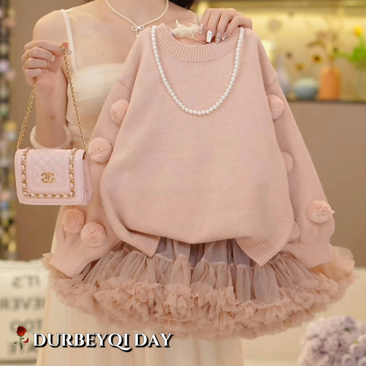 女童2025秋季新款球球套头衫蓬蓬裙套装5605