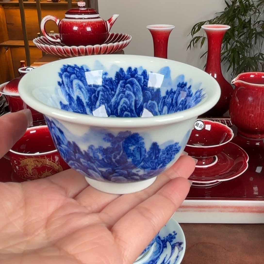杯闻轩坊柴窑 满绘压手杯