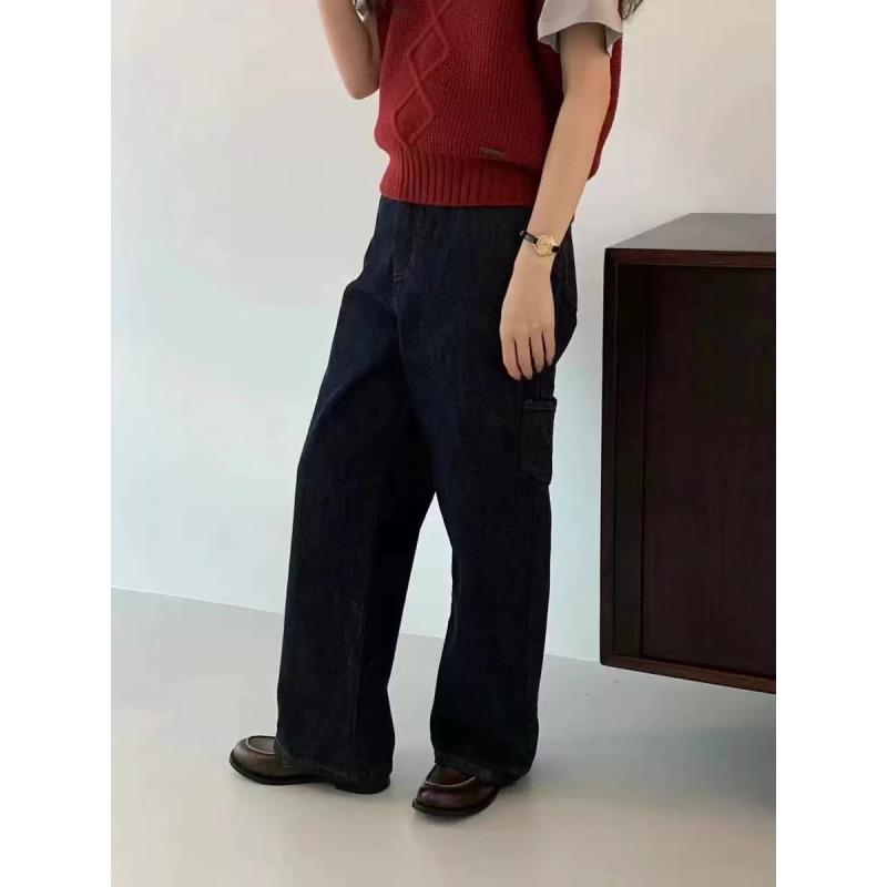 Egg工装活性染火山岩一体颗粒绒不掉色宽松直筒牛仔裤