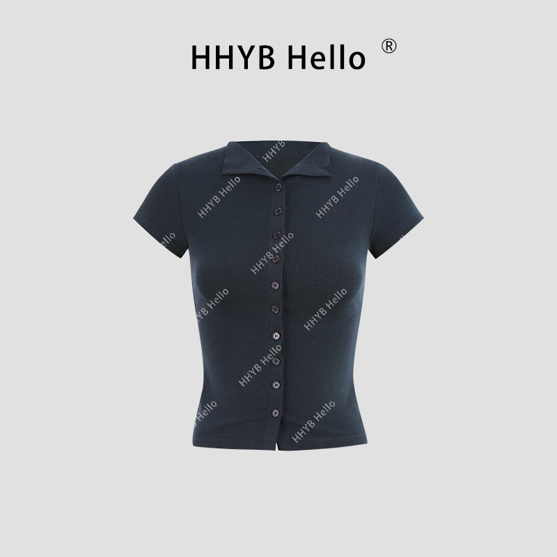 HHYB Hello【2025春季新款】小高领修身大弹力短袖休闲T恤女250067