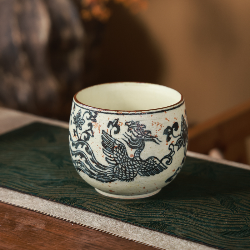 手工茶具龙纹小腰鼓杯主人杯景德镇高档茶杯