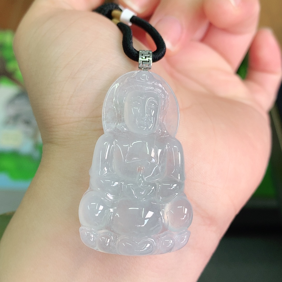 翡翠颈饰18K金镶嵌冰胶观音46*28*6