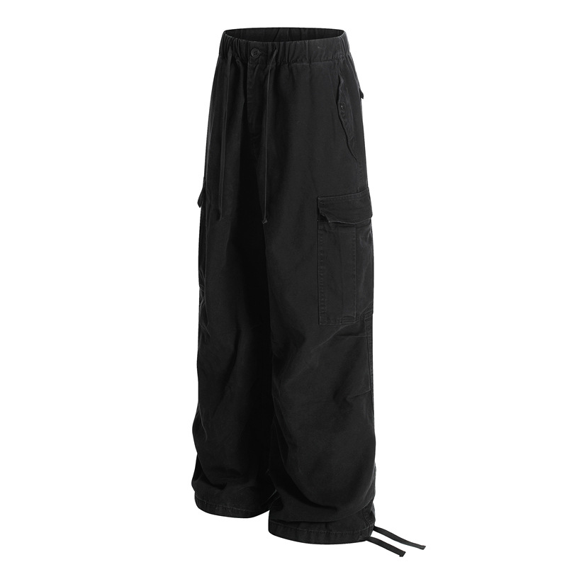 LXM | 美式复古水洗做旧多口袋抽绳工装裤男女宽松阔腿休闲裤