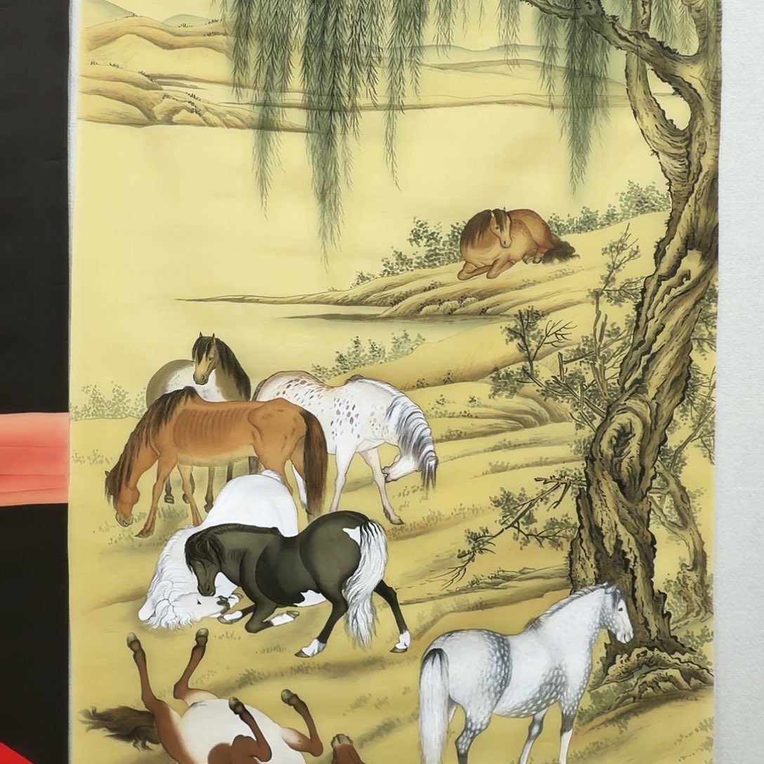 国画工笔画马丝绢