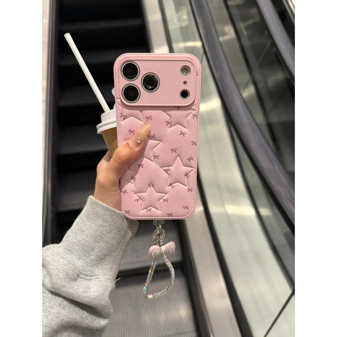 精孔蝴蝶结五角星压印皮纹手机壳适用iPhone17promax/16防摔15壳