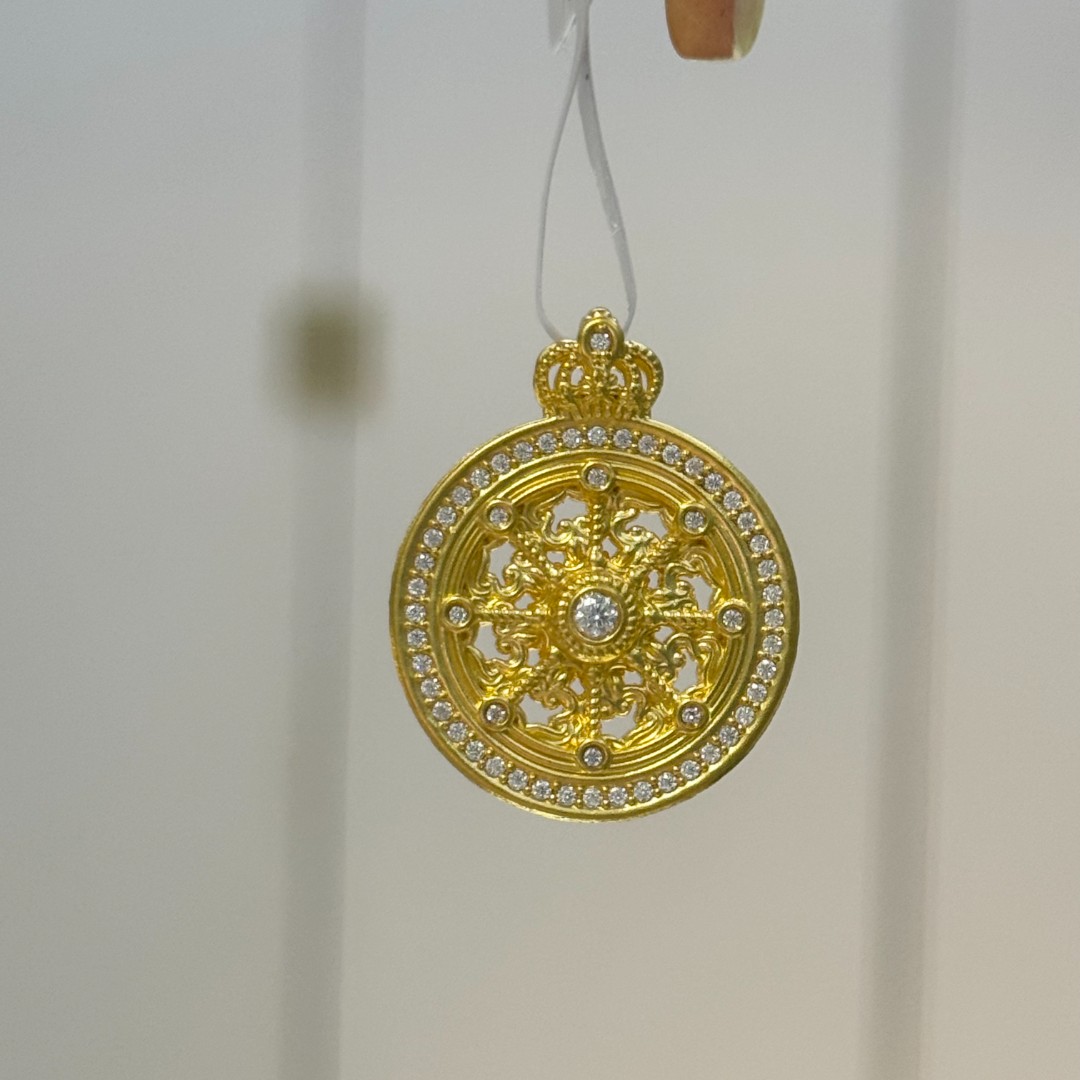 新年上新-Y【皇冠罗盘点钻吊坠】-足金999精工5D（附加258/0）