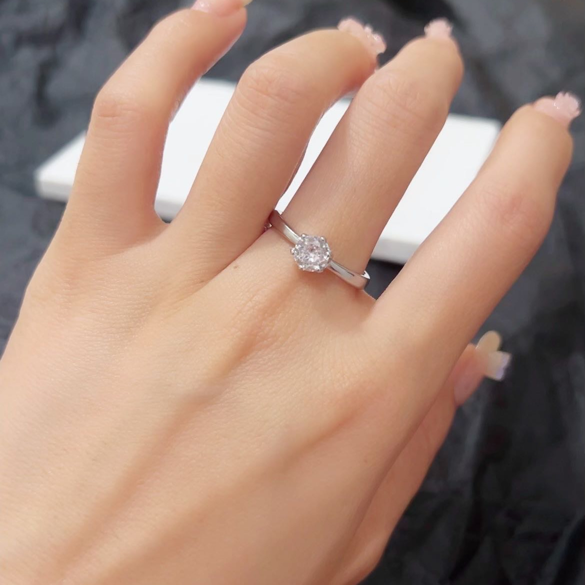 钛钢戒指 【Kiss娜】钛钢1691经典钢色不掉色单锆六爪戒指