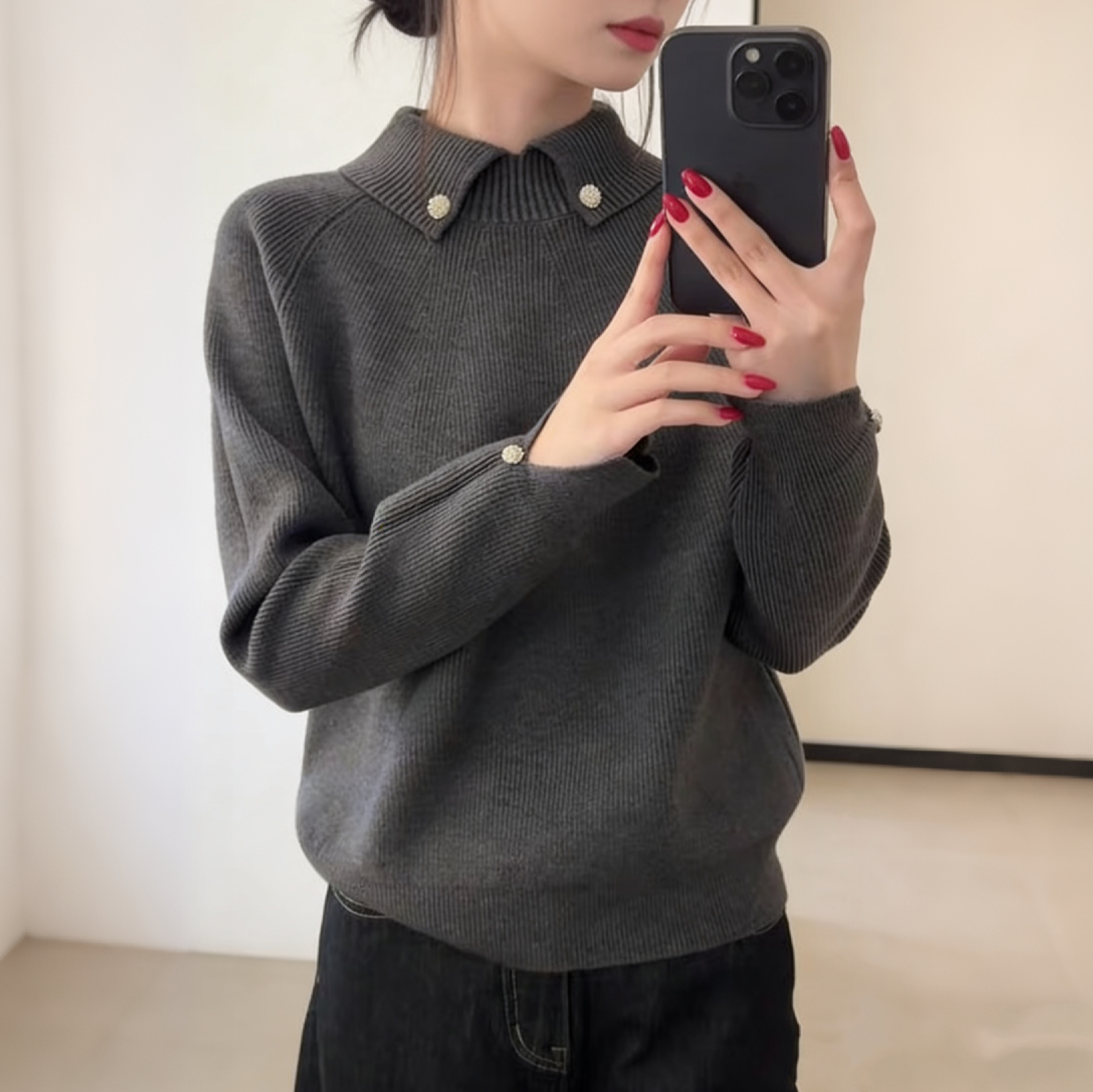 秋冬毛针织衫法式复古女打底衫翻领洋气减龄毛衣内搭百搭上衣