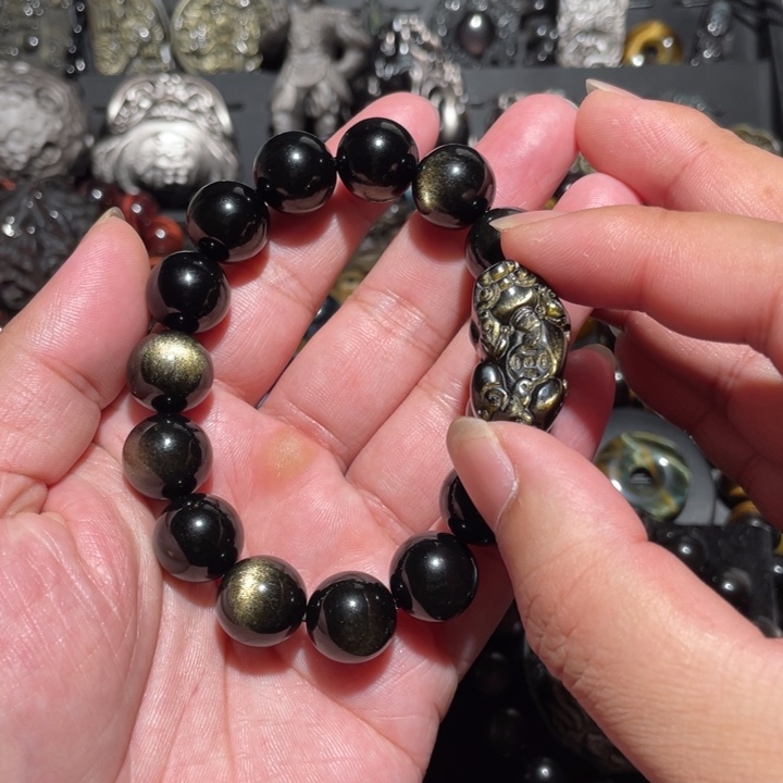 黑曜岩手串未镶嵌独****