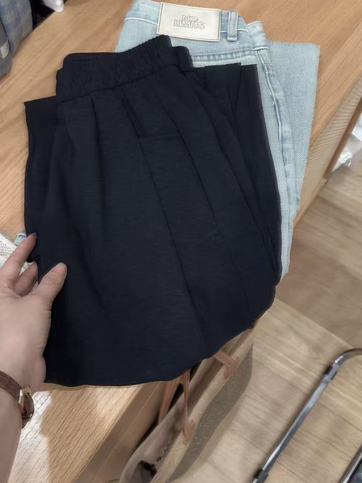 七言家 巨好穿！黑色慵懒舒适休闲直筒显瘦空调裤