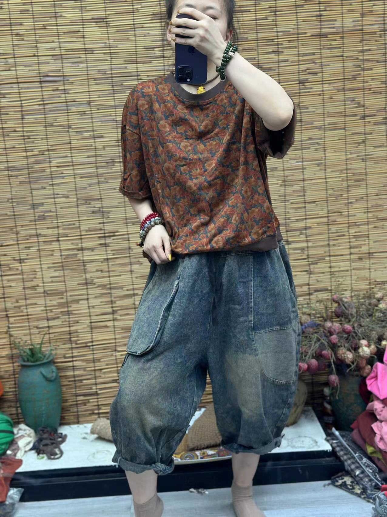 HY     橘色小花印花T恤