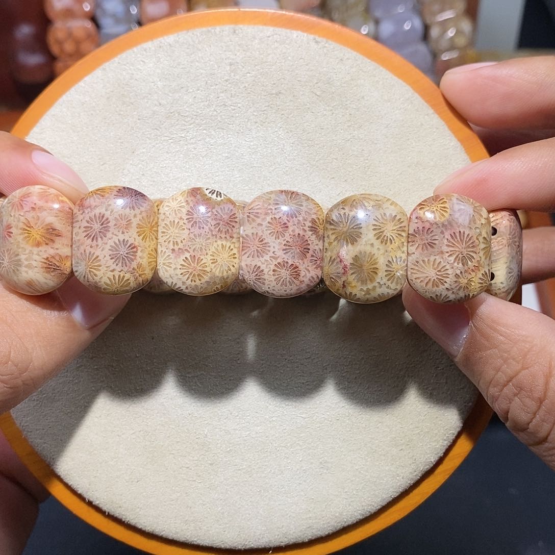 硅化珊瑚（珊瑚玉）手串未镶嵌彩雏菊44