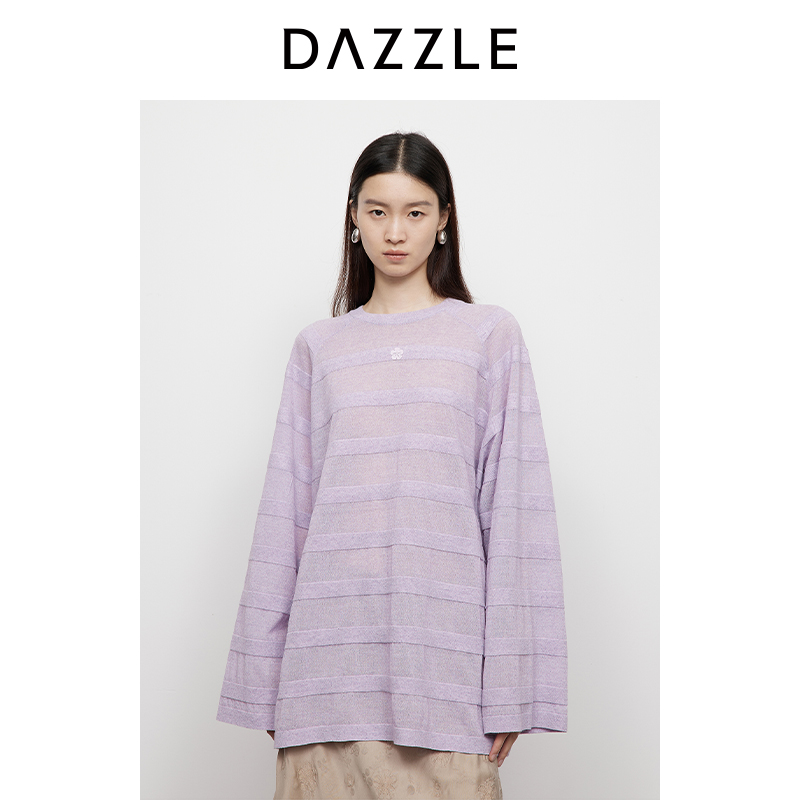 DAZZLE地素纯欲慵懒风女装2025新款紫色套头圆领针织毛衣2J1E419